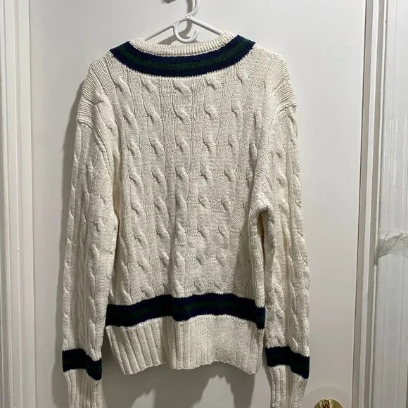 Polo RL Cricket Cable Hand Knit Heritage Preppy Academia Cotton Linen Sweater XL